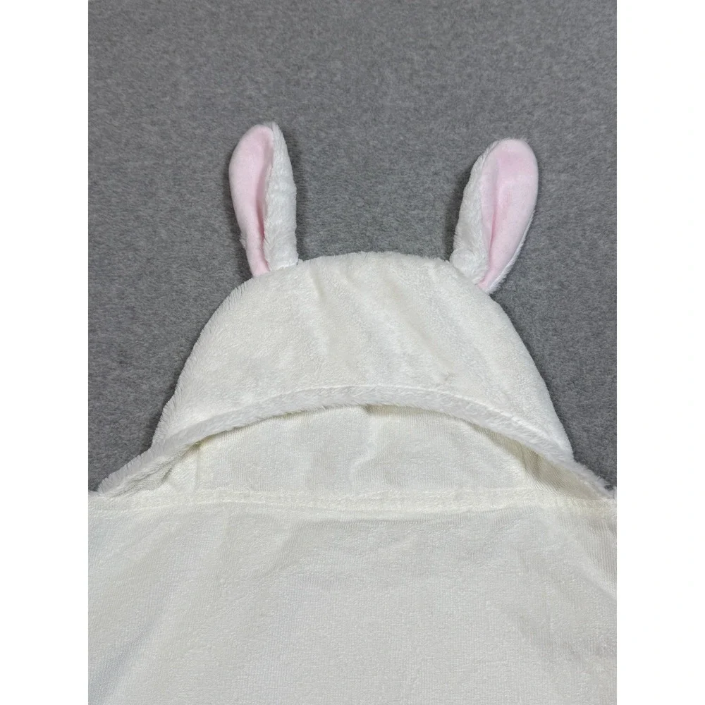 Pottery Barn Kids White Bunny Hooded Bath Towel Faux Fur Cotton Terry 34x23